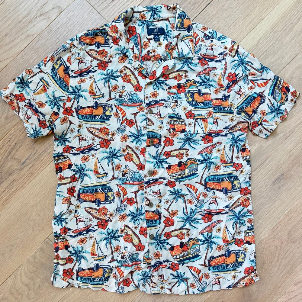 George Hawaiian Button Shirt Tropical Surf Print Men’s Size S 34–36